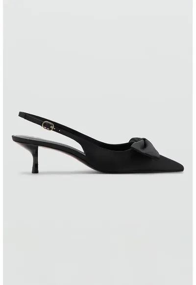 Pantofi slingback din material textil cu toc kitten - Negru