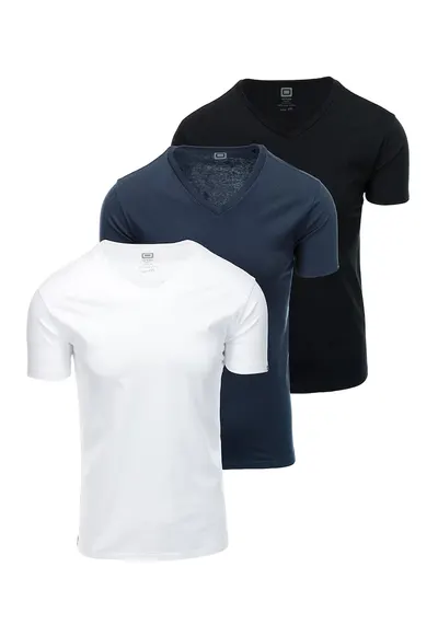 Set de tricouri uni de bumbac - 3 piese - Alb/Negru/Bleumarin