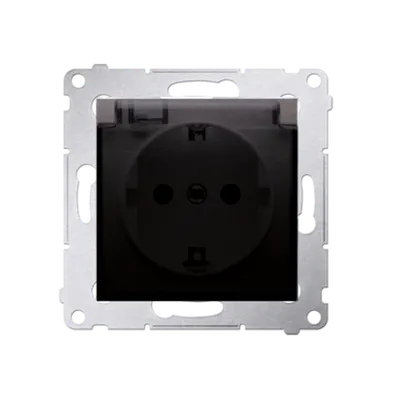 Priza Schuko IP44 cu obturator si rama, capac transparent, 16 A, 250V~, borne cu surub, antracit metalic