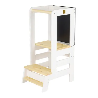 Turn de învățare alb/în culoare naturală din lemn de pin Montessori – Meowbaby
