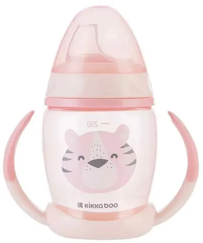 Cupă cu vârf de silicon KikkaBoo - Happy face, Pink, 200 ml