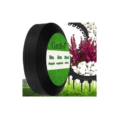 Bordura separator de gazon, 6 cm x 10 m, margini flexibile, stifturi de montare, PE, negru