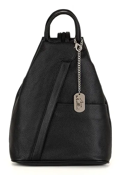 Rucsac din piele cu barete cu fermoar - Negru
