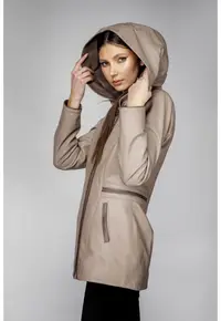 Geaca de Dama din Piele de Miel cu Gluga - Model Olimpia - Crem
