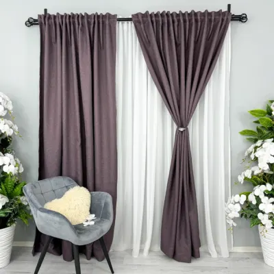 Set 2 bucati Draperie HoReCa TEXTURATA tip IN, Purpuriu, 200cm latime x 232cm inaltime, cu rejansa pentru bara