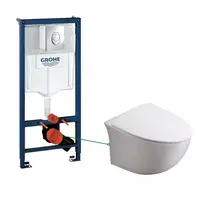Set vas wc suspendat rimless cu capac soft close Foglia Alice, rezervor wc incastrat Rapid SL cu set fixare si clapeta crom Skate Air Grohe