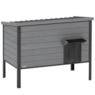 PawHut Căsuță rezistentă la intemperii cu acoperiș rabatabil, podea detașabilă și intrare pentru 1-2 pisici până la 12 kg 85x55x70 cm gri deschis | Aosom Romania
