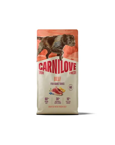 Hrană cu vită pentru câini adulți CARNILOVE True Fresh Dog Beef Adult 12 kg