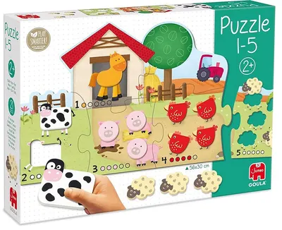 Goula Puzzle educațional din lemn - Învață să numeri cu animalele de la fermă