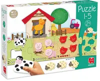 Goula Puzzle educațional din lemn - Învață să numeri cu animalele de la fermă