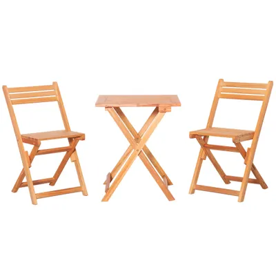 Outsunny Set de 3 Mese Și Scaune Pliabile de Exterior din Lemn de Plop
