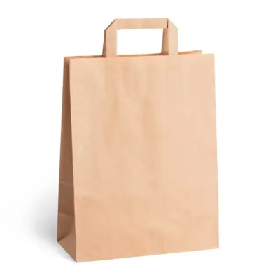 Punga din Hartie cu Maner Plat, Natur, 25 x 14 x 30 cm, 250 Bucati