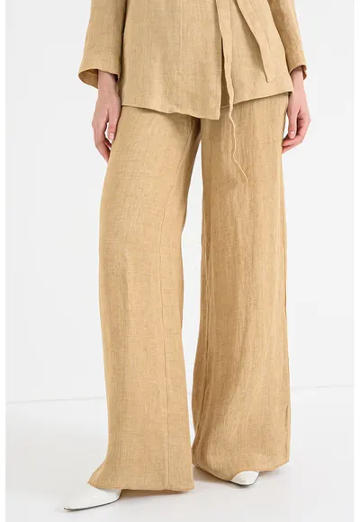 Pantaloni de in cu croiala ampla - Bej inchis