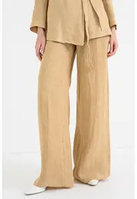 Pantaloni de in cu croiala ampla - Bej inchis