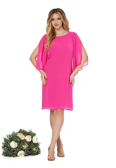 Rochie cu maneci din sifon Nice - Fucsia