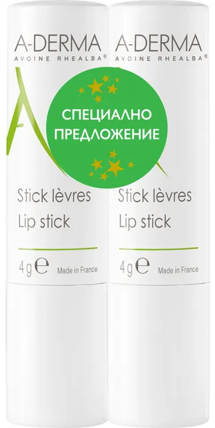A-Derma Set - Stick de buze cu ovăz, 2 x 4 g