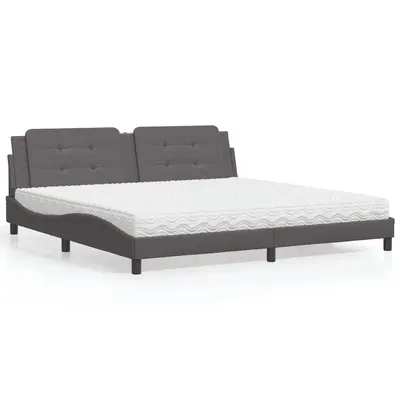vidaXL Pat cu saltea, Zadar, gri, 200x200 cm, piele ecologică