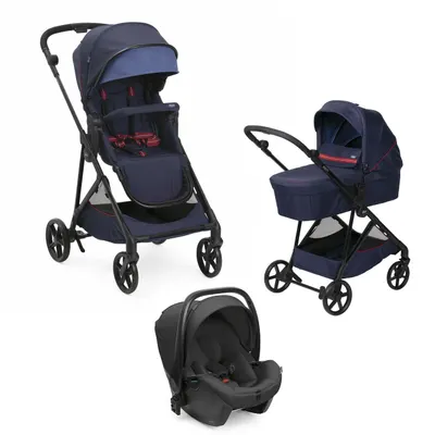 Carucior copii 3 in 1 Chicco Seety, cu scaun auto Kory Plus I-Size Resigilat, OxFord Blue (Albastru), 0luni+