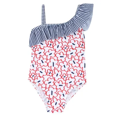 Costum de baie copii Chicco intreg, alb cu rosu, 07253-66MC