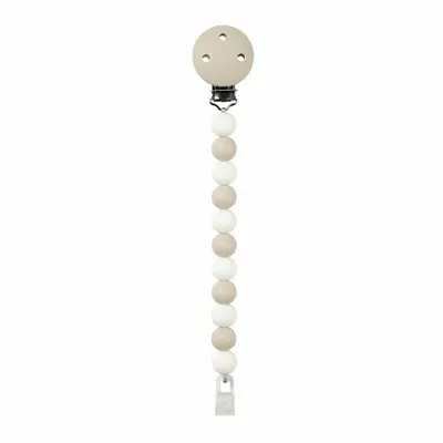 Clema pentru suzeta, Nattou, 100% silicon fara BPA, Cu sistem de prindere la suzeta, Cu margele, 30x7x18 cm, Neutru/Alb