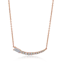 Lant cu pandantiv din aur roz cu diamante baguette si rotunde de 0.51ct
