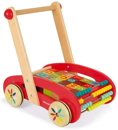 Masina fara pedale de impins Janod - Cu set de constructie ABC