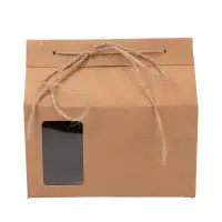 Cutie dreptunghiulară cu mini fereastră și sfoară pentru închidere - kraft (set 50 buc) - Default Title