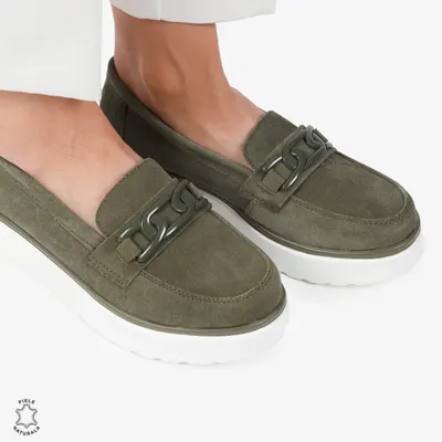 Mocasini dama din piele naturala Intoarsa CRL0786 verde inchis
