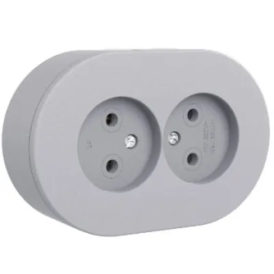 Priza Dubla Fara CP PT xOne Ovivo OV00913, 16A, 250V, IP54, gri