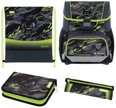 Set școlar Herlitz Loop Plus - Wild Panther, hiozdan , două penare și sac de sport