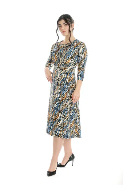 Rochie pliuri bust CP24027 SIZE albastru/orange animal print, Cesy | marimea XXXL