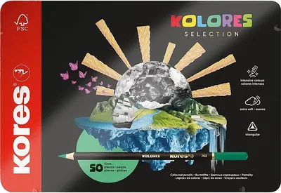 Set de creioane colorate Kores Kolores - 50 culori, cutie metalică