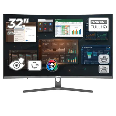 Monitor LED Office Pro Curbat 32 inch OptimX MT32J-1, Full HD 1920x1020 VGA, HDMI, Slim, RGB Light