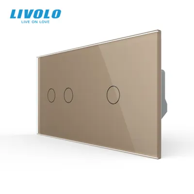 Intrerupator dublu cap / scara + simplu cap / scara, generatia noua, cu panou sticla Auriu