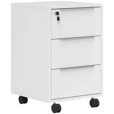 HOMCOM Corp pentru birou pe roți cu 3 sertare și încuietoare pentru dosare 40 x 40 x 63,5 cm alb | Aosom Romania