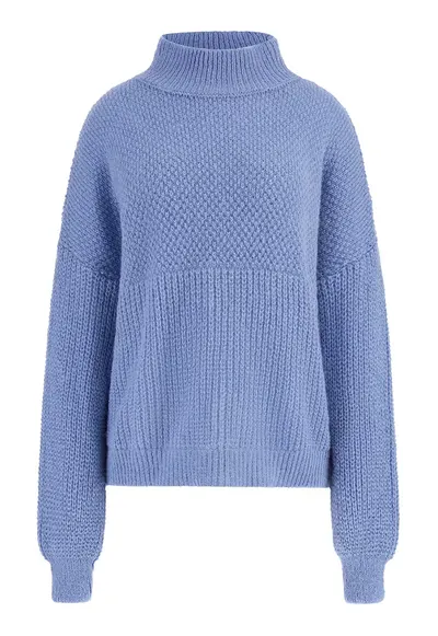 Pulover din amestec de lana alpaca cu maneci cazute - Albastru pastel