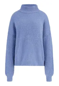 Pulover din amestec de lana alpaca cu maneci cazute - Albastru pastel