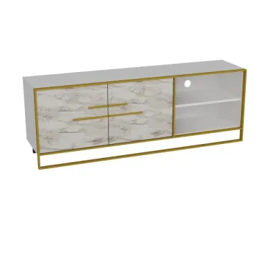 Comoda TV POLKA, auriu + alb, 160x38,5x56,6 cm