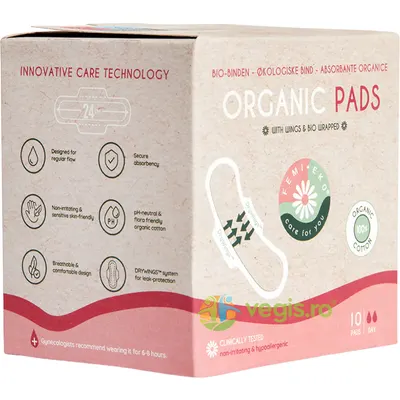 Absorbante de Zi din Bumbac Organic cu Aripioare 10buc