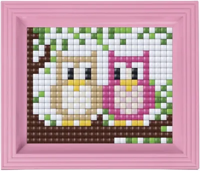 Set creativ cu ramă și pixeli Pixelhobby - Pereche de bufnițe, 500 de piese