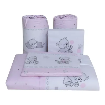 Lenjerie din bumbac cu 3 piese pentru saltea 140x70 cm Beberoyal BearsToys Roz