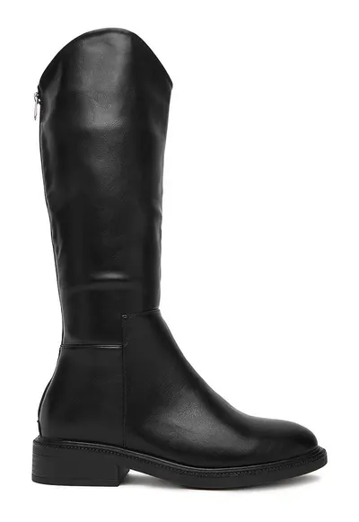 Cizme dama - material sintetic - negru - inchidere cu fermoar