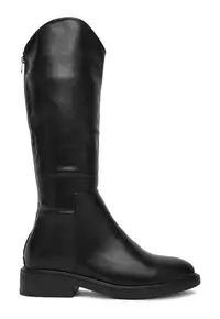 Cizme dama - material sintetic - negru - inchidere cu fermoar -
