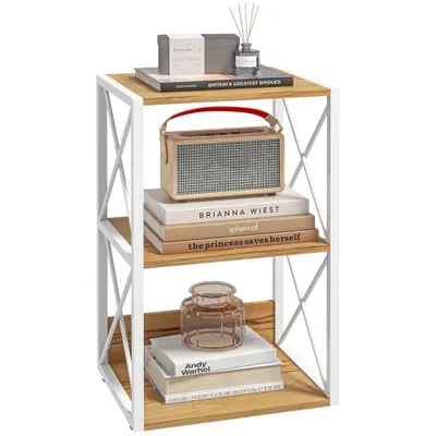 Mobilier Rastel Librarie 3 Rafturi cu Schelet in Otel Alb si Rafturi in Lemn 40x35x72.5cm HOMCOM | Aosom Romania
