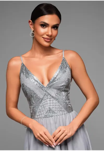 Rochie de seara Maxi LA-OM-DLR075 - Gri