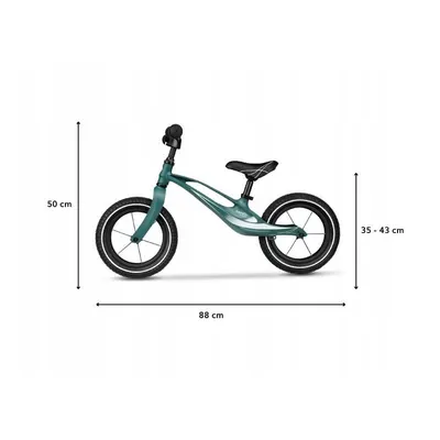 Bicicleta copii fara pedale Lionelo Bart Air green forest 12 inch, cu roti gonflabile, constructie din magneziu, greutate foarte mica, scaun si ghidon reglabile pe inaltime, greutate maxima suportata 30 kg