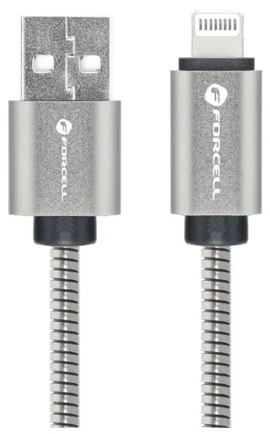 Cablu Forcell - F-Energy Metal C236, USB-A/Lightning, 2 m, argintiu