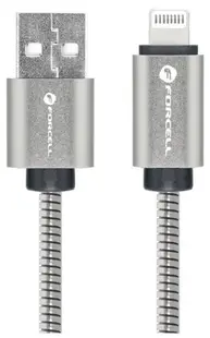Cablu Forcell - F-Energy Metal C236, USB-A/Lightning, 2 m, argintiu