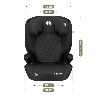 Scaun auto copii cu isofix 2in1 I-Size Tulano Joy 45 Black 100-150 cm cu spatar detasabil,certificat ECE R129,tetiera reglabila 14 pozitii, sistem protectie impact lateral SIP,2 parasolare auto incluse