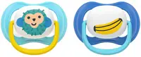 Suzete Philips Avent - Ultra Air, 6-18 luni, cu cutie, 2 bucăți, banană/maimuță, albastre